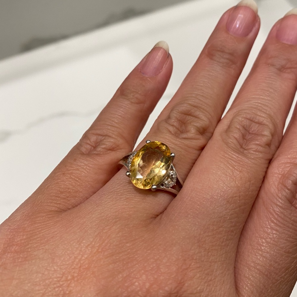 Sterling Silver Citrine and Diamond Ring